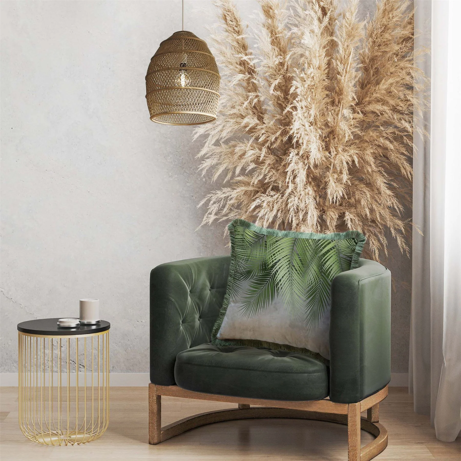 Ada Wall Green Palm Leaves Cushion - Image 2