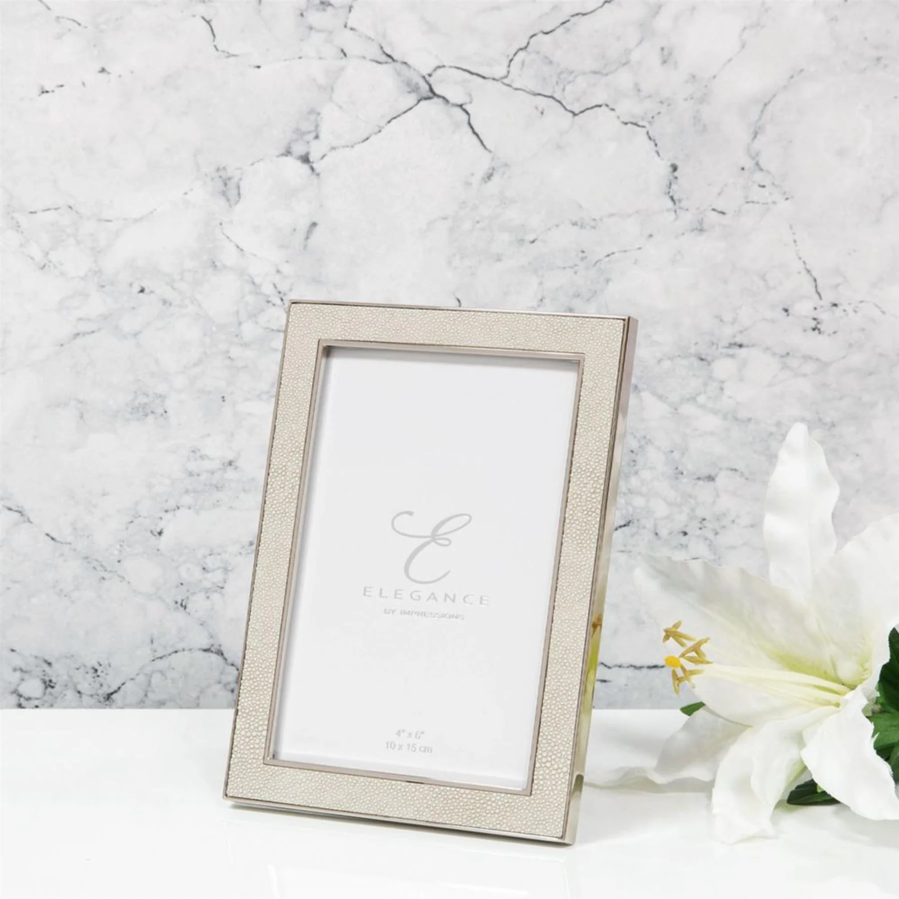 Elegance By Impressions Nickel Plated Cream Faux Shagreen Picture Frame - Image 5