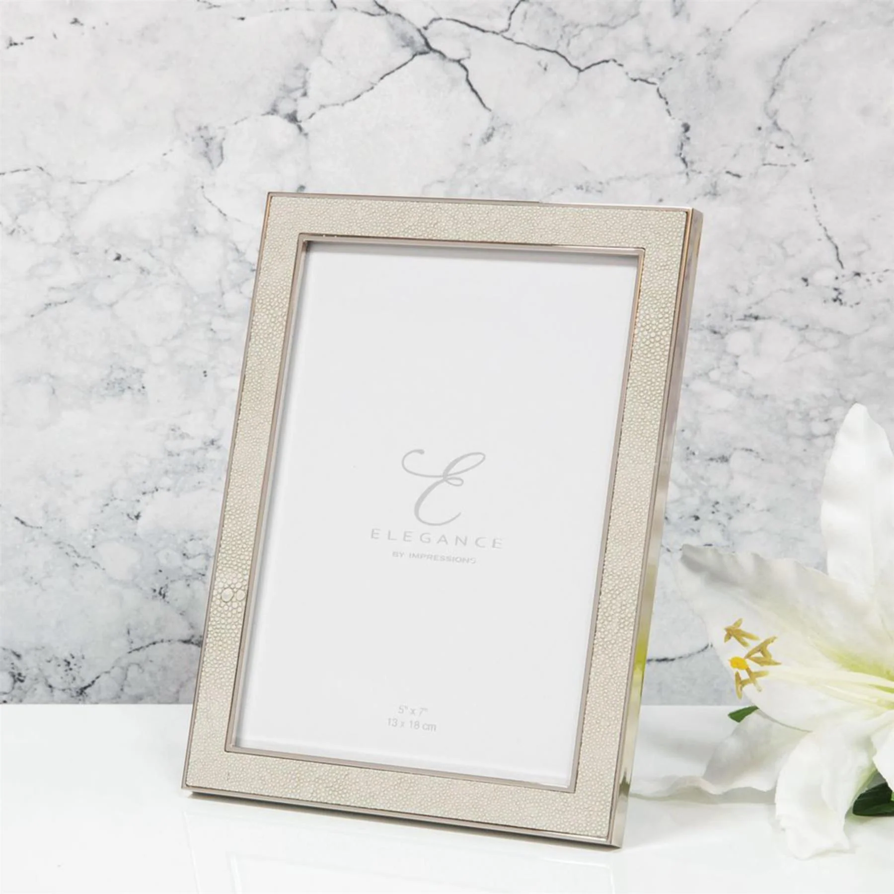 Elegance By Impressions Nickel Plated Cream Faux Shagreen Picture Frame - Image 6