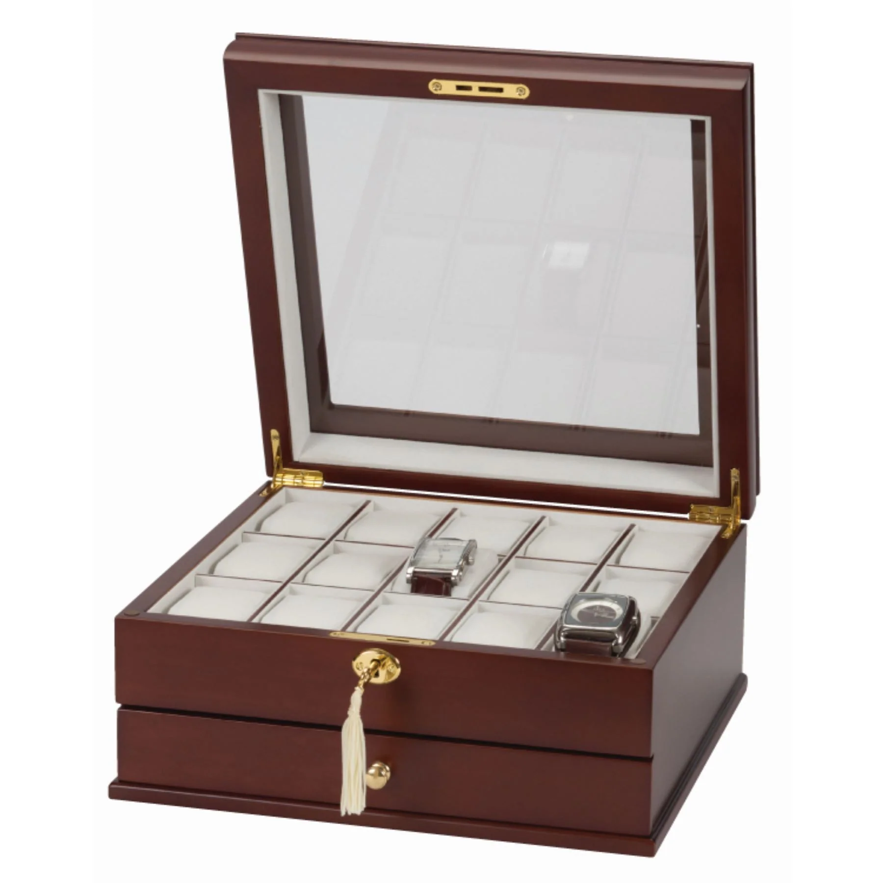 Mele & Co Lewis Walnut Finish With Viewing Glass 15 Watch Box - Image 3