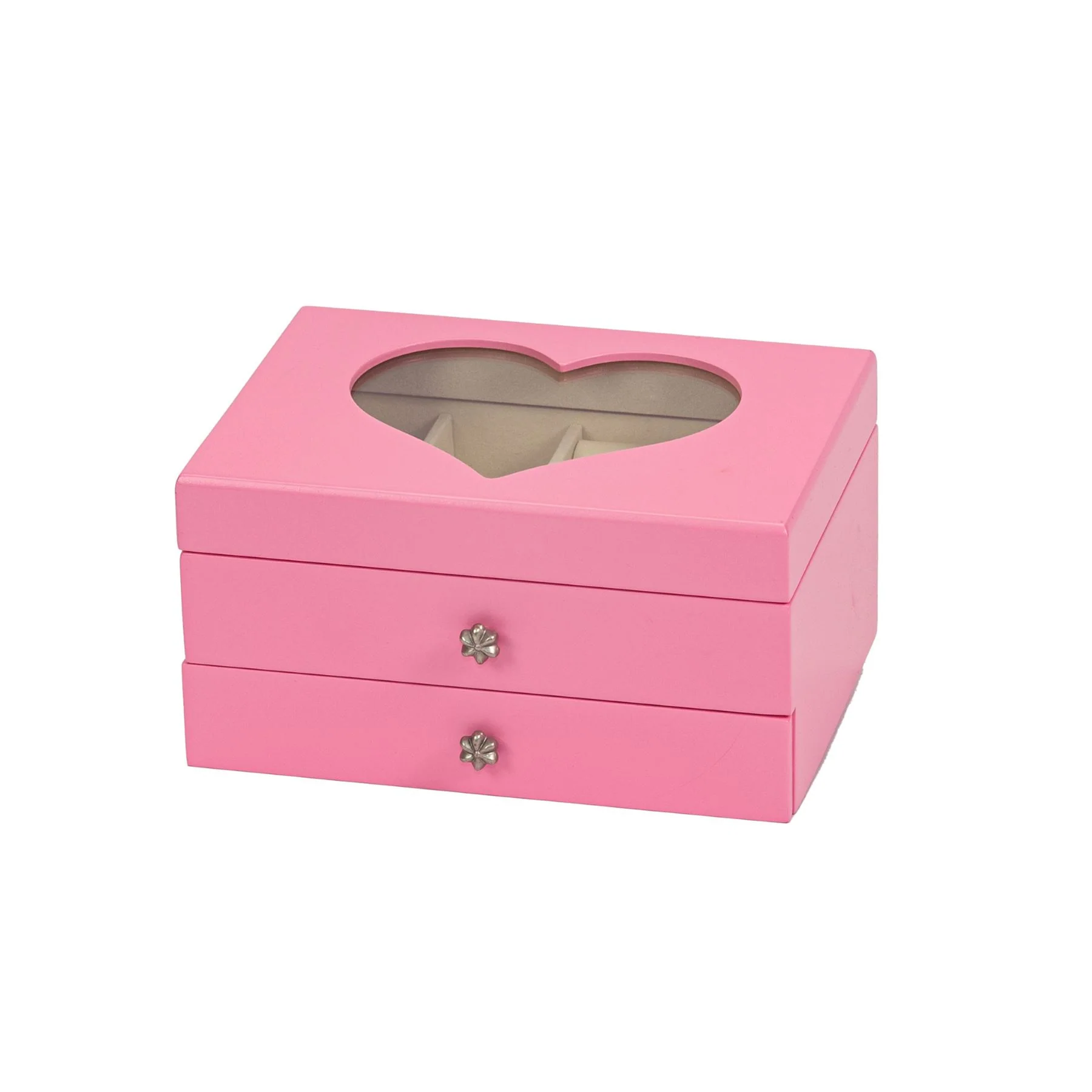 Mele & Co Wooden Jewellery Box with Heart Shaped Viewing Glass Jewel Case - Image 3