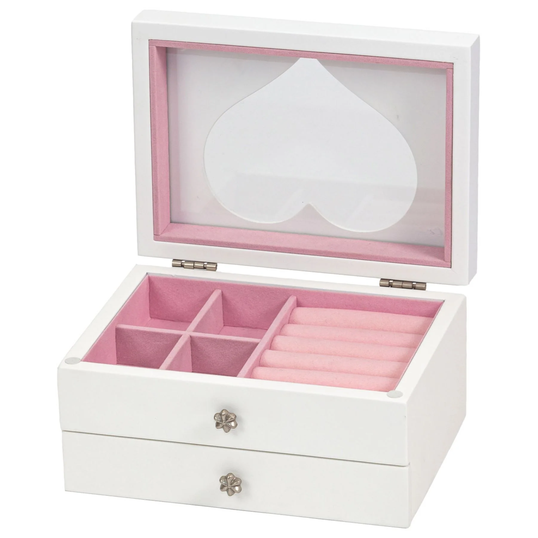 Mele & Co Wooden Jewellery Box with Heart Shaped Viewing Glass Jewel Case - Image 4