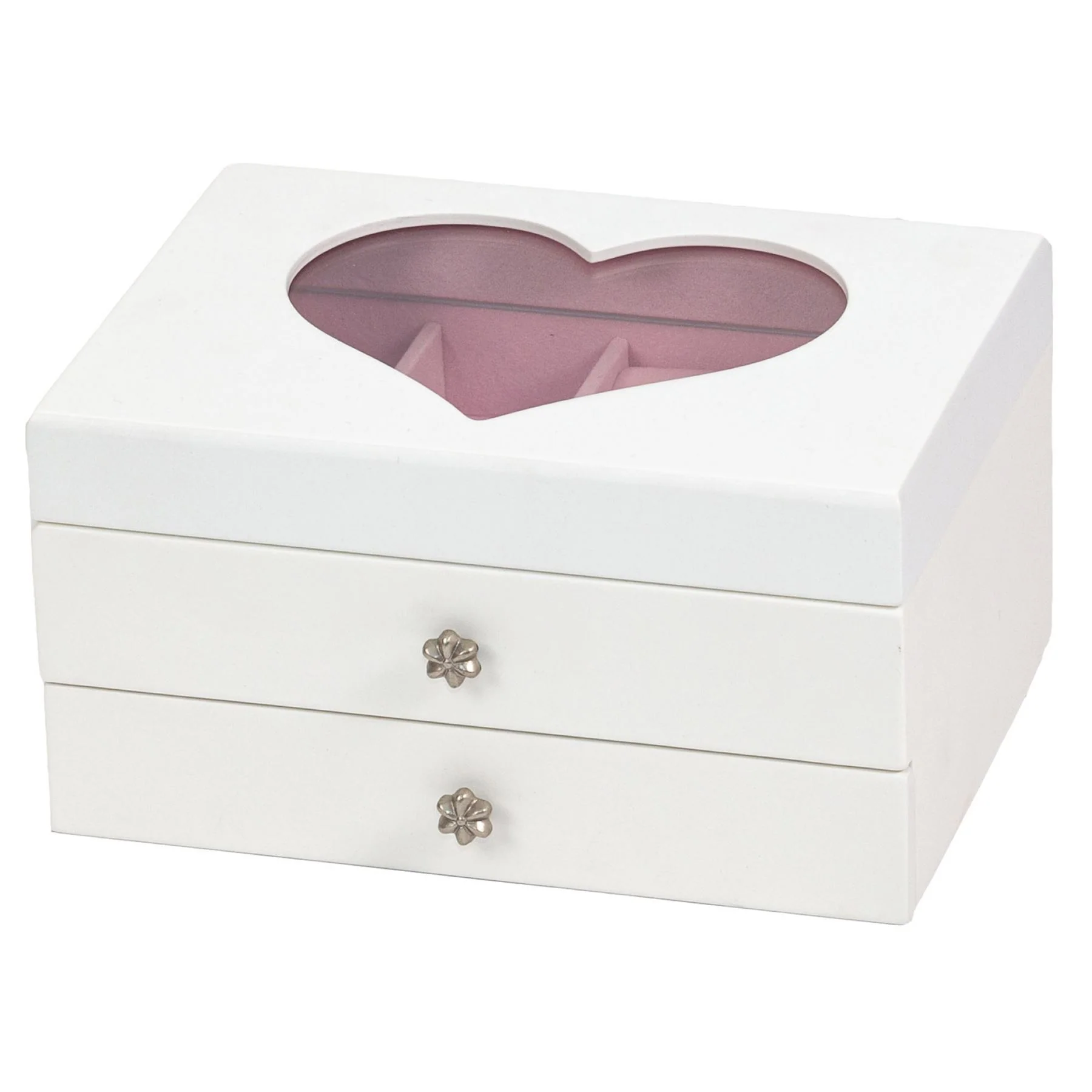 Mele & Co Wooden Jewellery Box with Heart Shaped Viewing Glass Jewel Case - Image 5