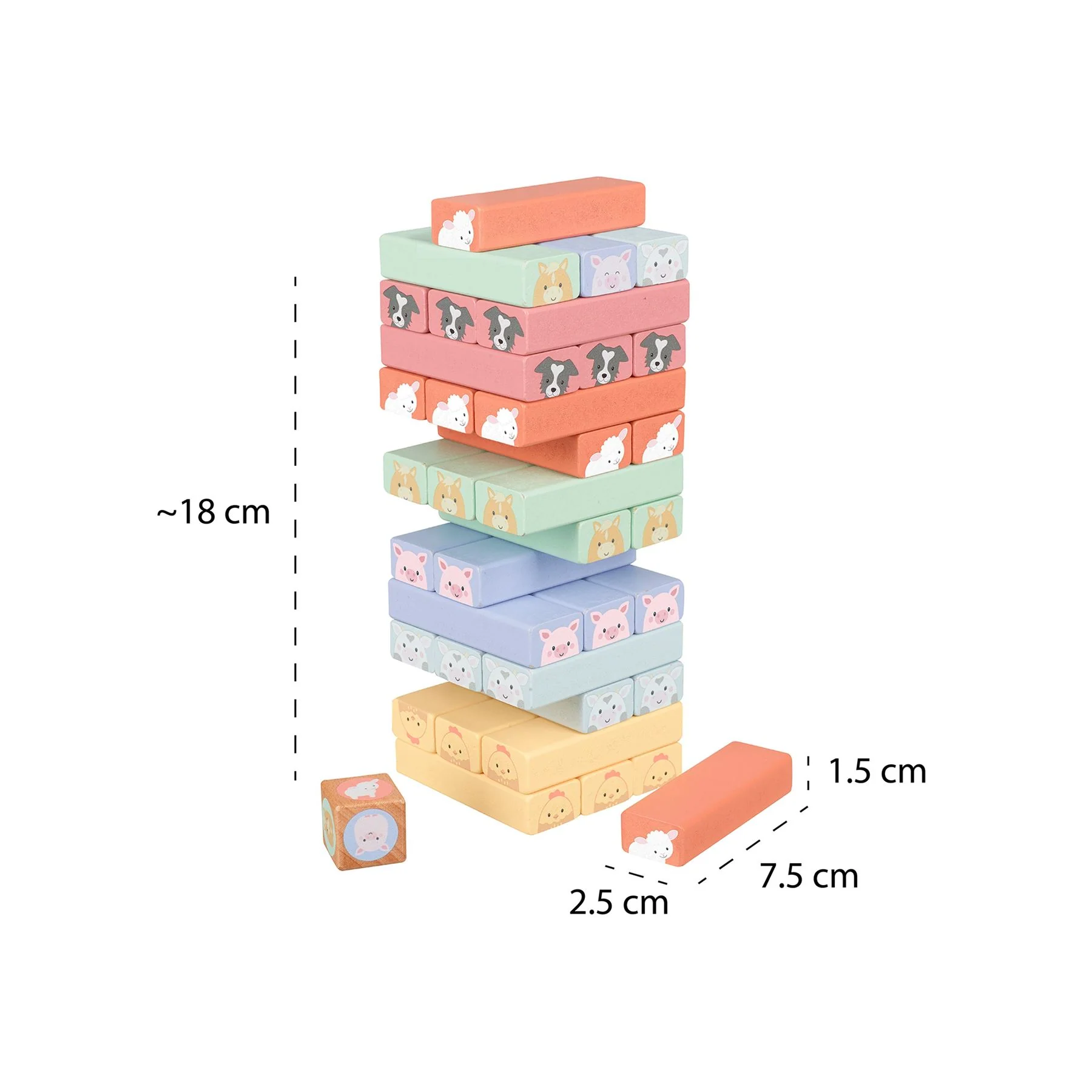 Orange Tree Toys Wooden Farmyard Animal Tumbling Tower - Image 3