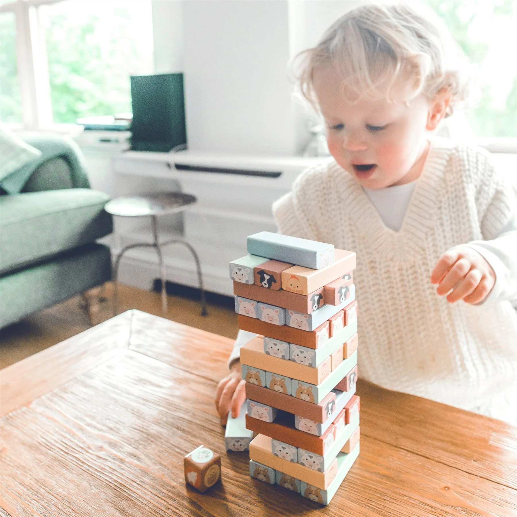 Orange Tree Toys Wooden Farmyard Animal Tumbling Tower - Image 4