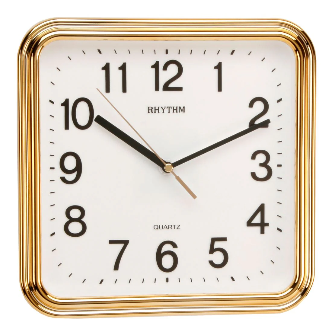 Rhythm Plastic Square 3D Numerals Gold Wall Clock