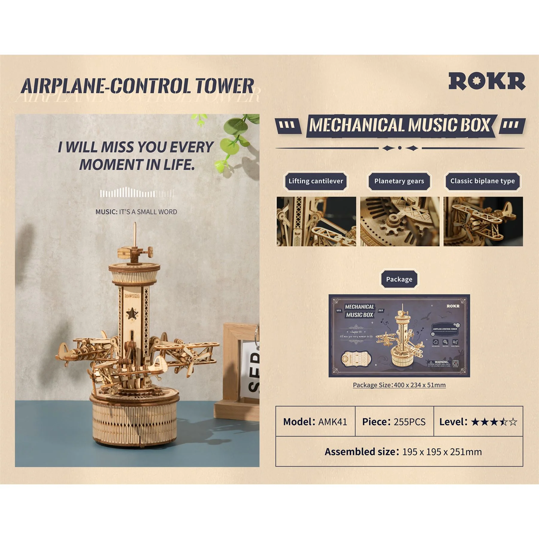 Robotime ROKR Airplane-Control Tower Building Kit - Image 11
