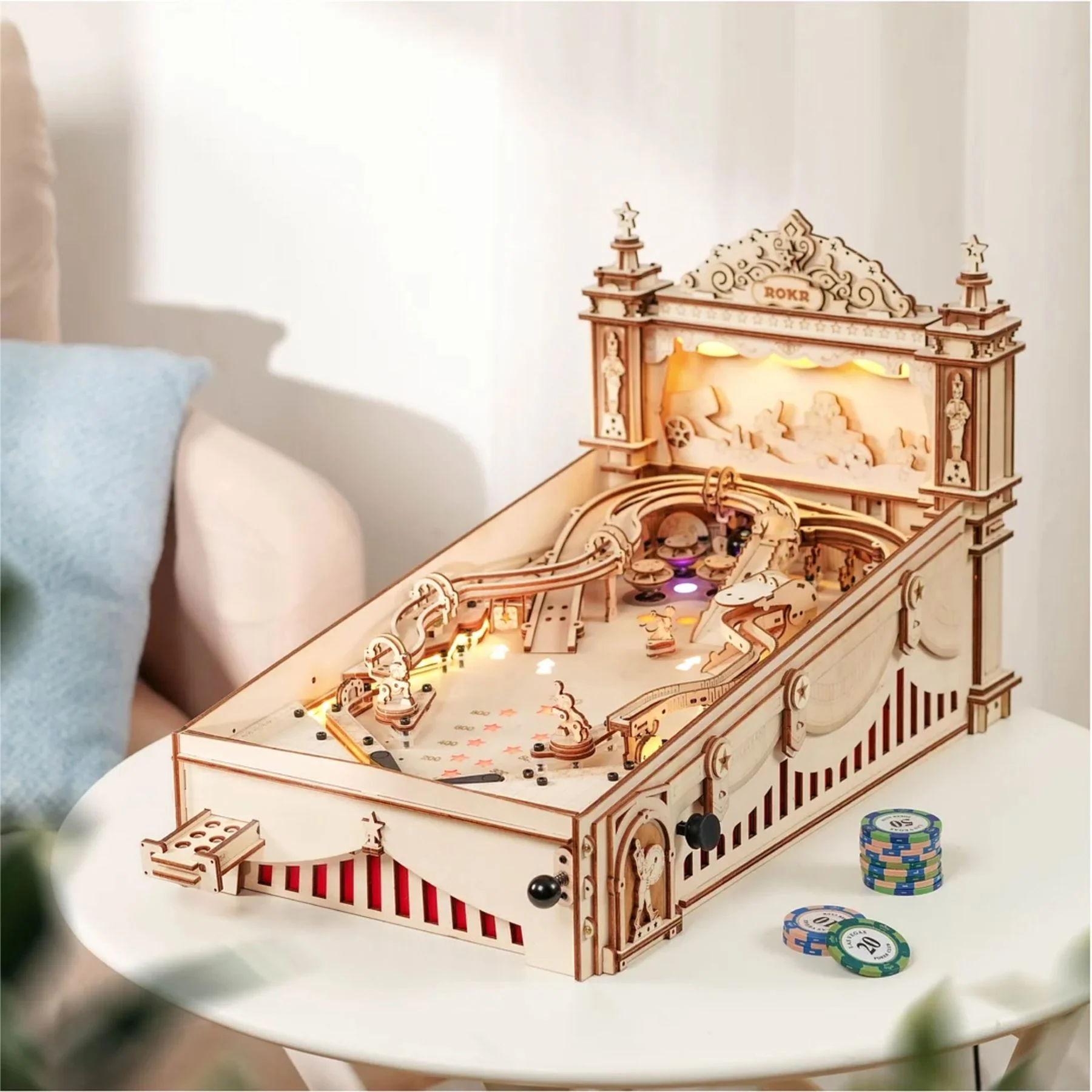 Robotime Rokr 3D Pinball Machine Wooden Model Kit - Image 3