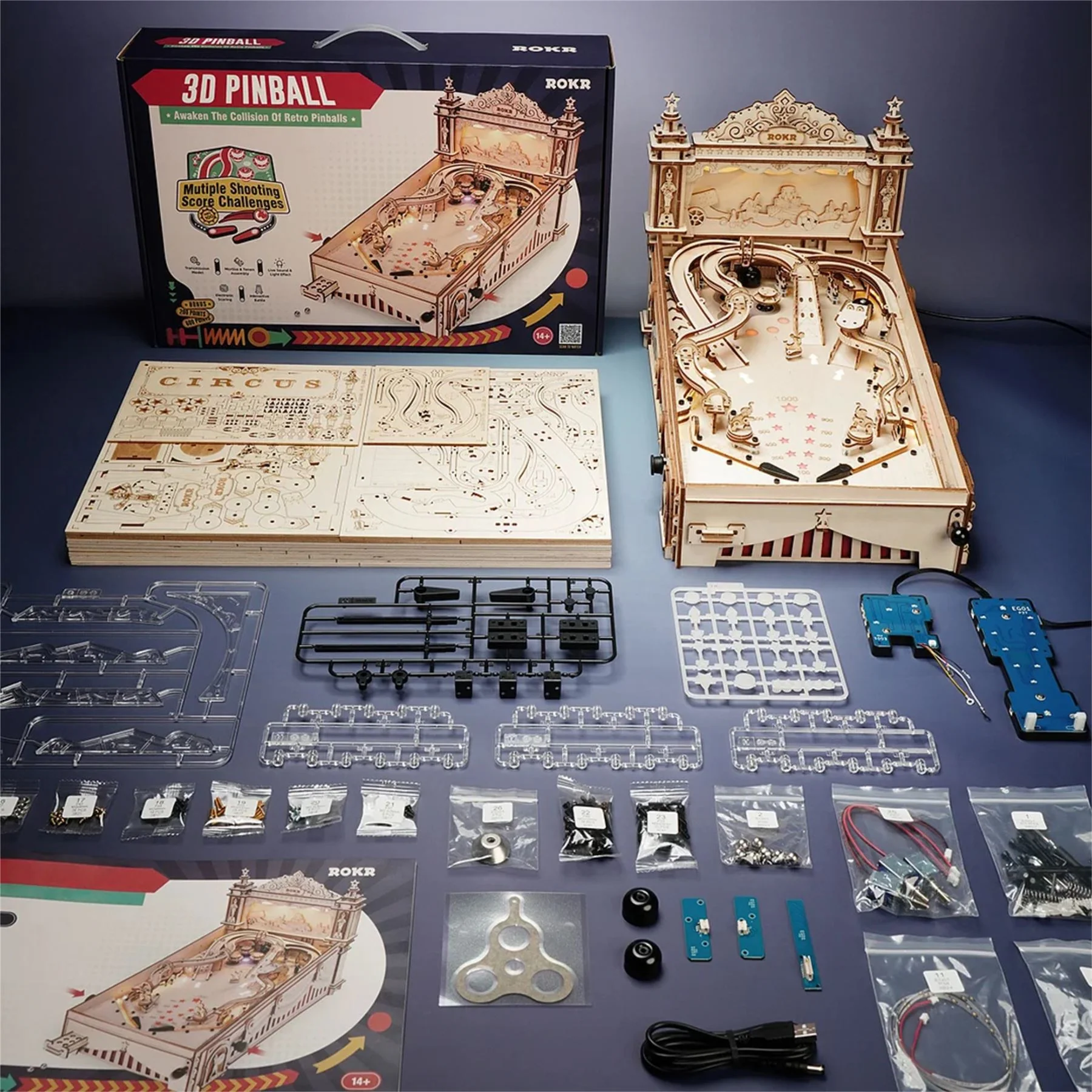Robotime Rokr 3D Pinball Machine Wooden Model Kit - Image 4