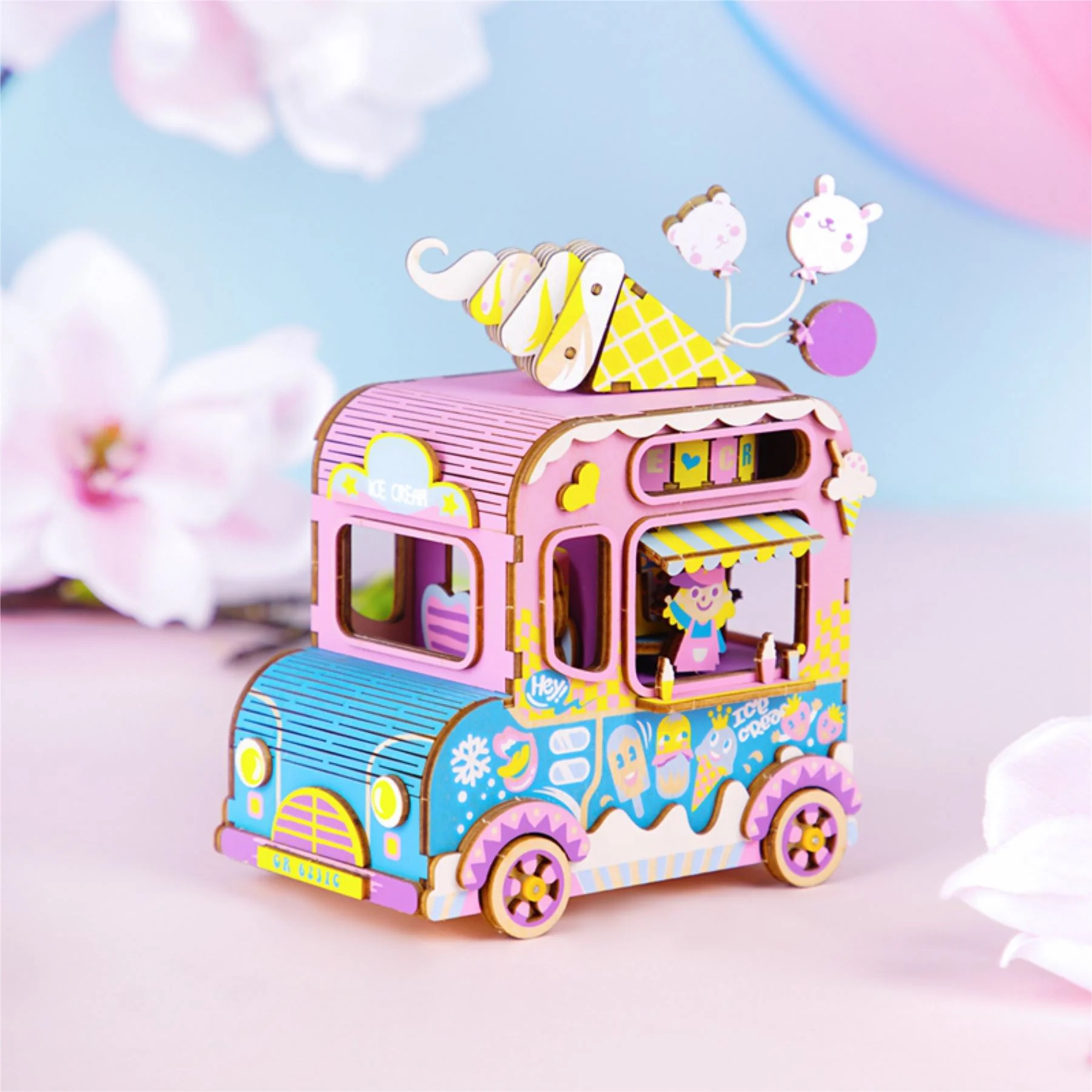 Robotime Rolife Moving Flavour Ice Cream Van Music Box Building Kit - Image 3