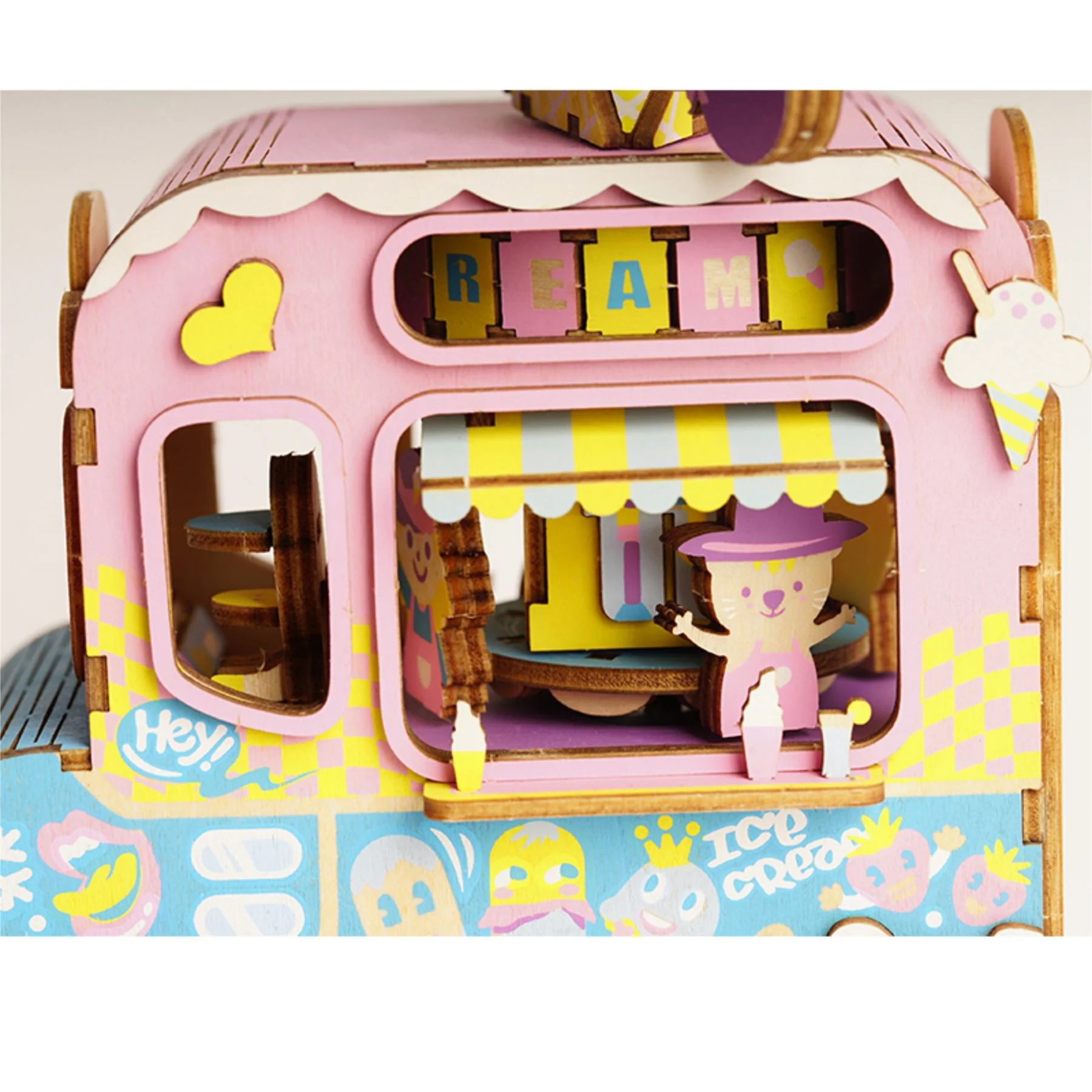 Robotime Rolife Moving Flavour Ice Cream Van Music Box Building Kit - Image 8