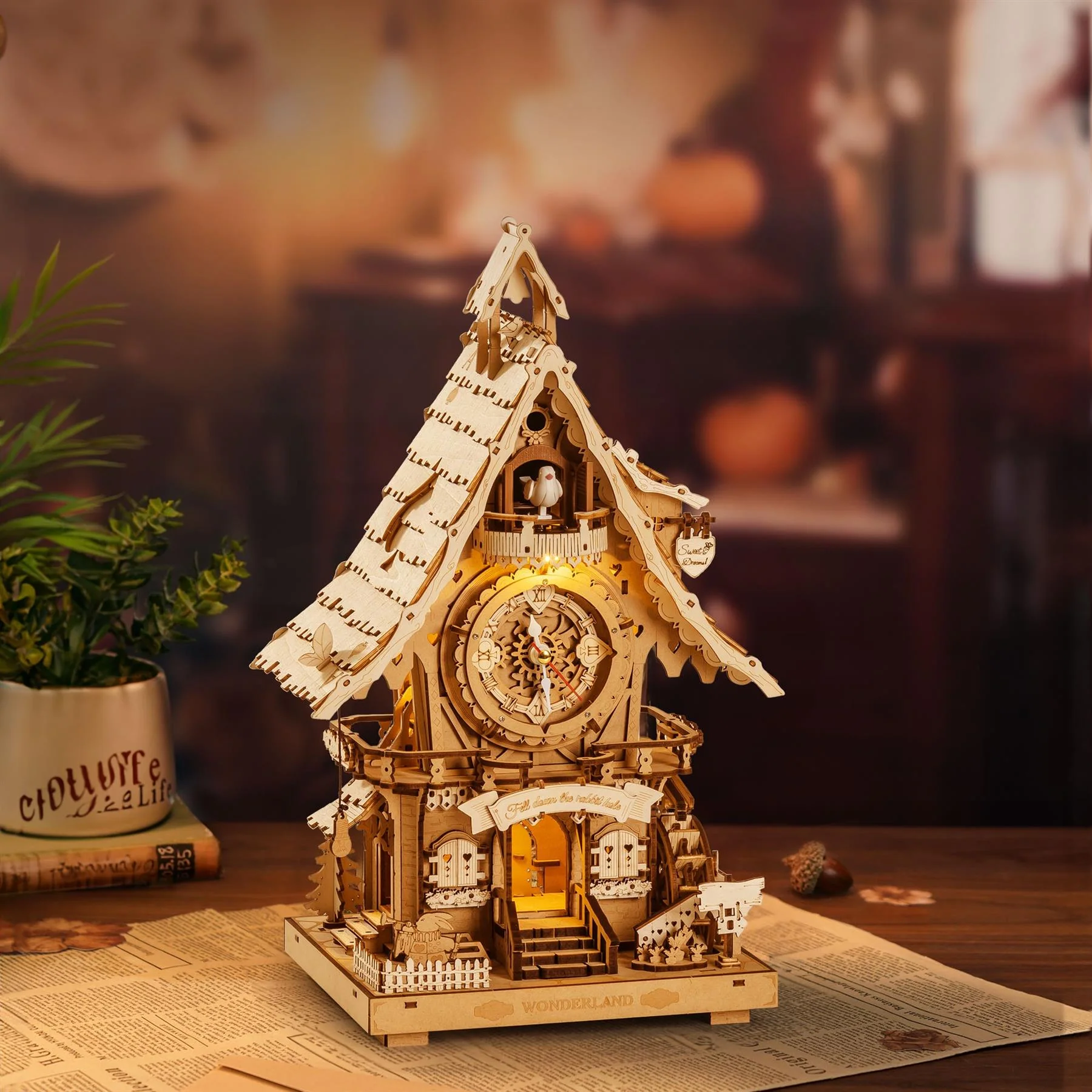 Rokr Cuckoo Clock (Plain Wood) 3D Puzzle Kit - Image 4