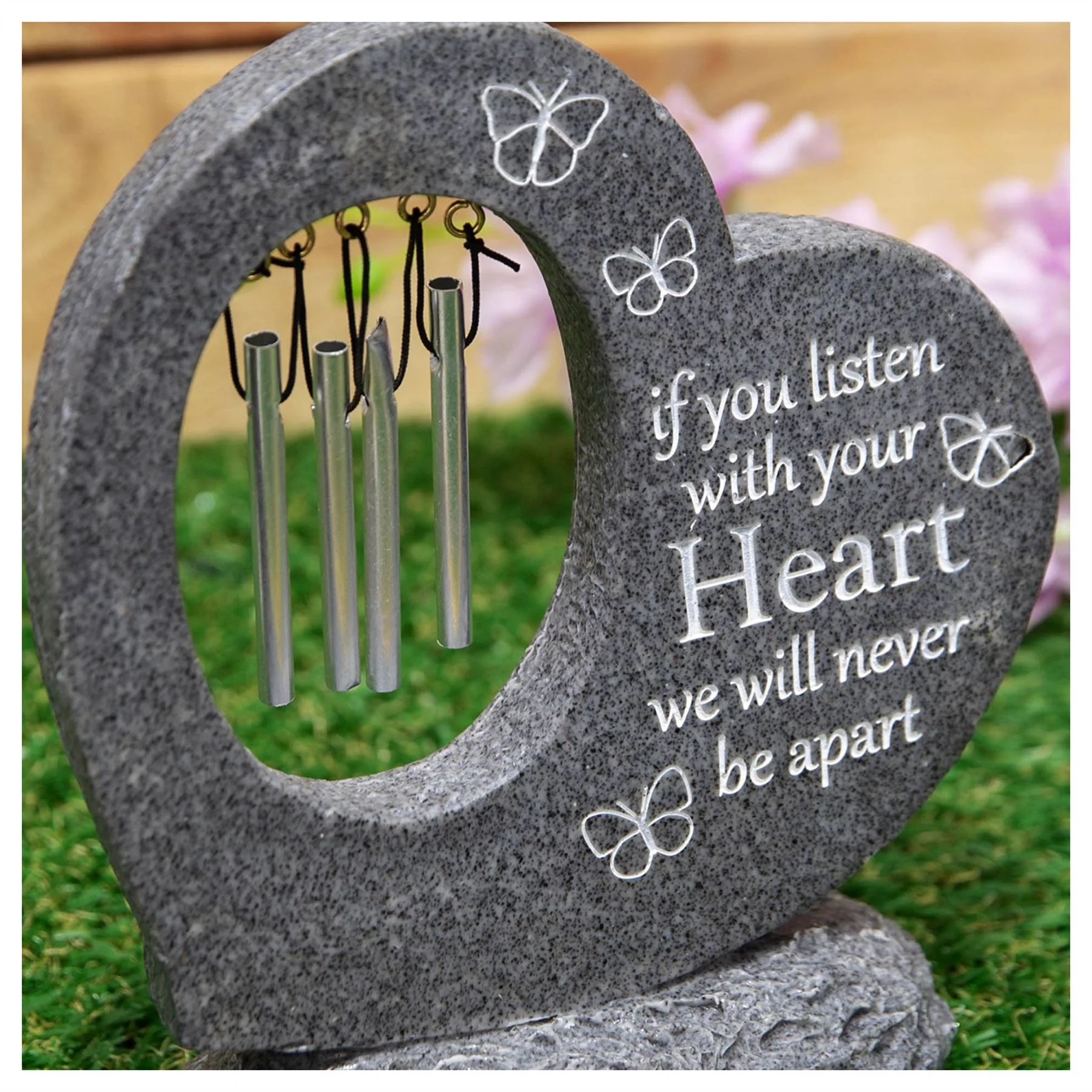 Thoughts Of You Graveside Stone Heart with Windchimes - Image 3